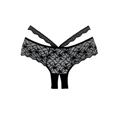 Heartbreaker Lace Boyshort Panties Open Gusset One Size Crna