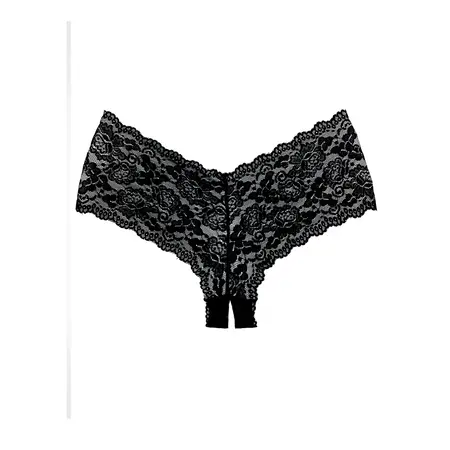 Candy Apple Lace Hipster Panties Open Design One Size Crna