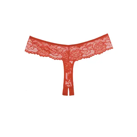 Chiqui Love All-Lace Crotchless Thong - One Size, Crni čipkasti dizajn