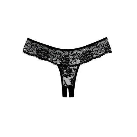 Chiqui Love All-Lace Crotchless Thong Panties One Size Crna