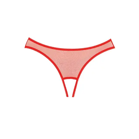 Expose Sheer Mesh Panty sa Eyelash Lace, One Size, Crvena