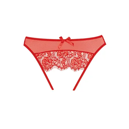 Expose Sheer Mesh Panty sa Eyelash Lace, One Size, Crvena