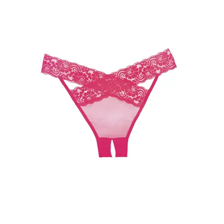 Dreamgirl Sheer Lace Crotchless Panty One Size - Elegant Eyelash Design