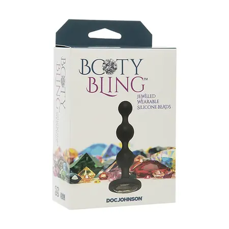 Booty Bling Silicone Beaded Plug Medium Black with Decorative Jewel