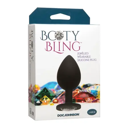 Booty Bling Spade Large Silicone Plug with Pastel Gem - Black