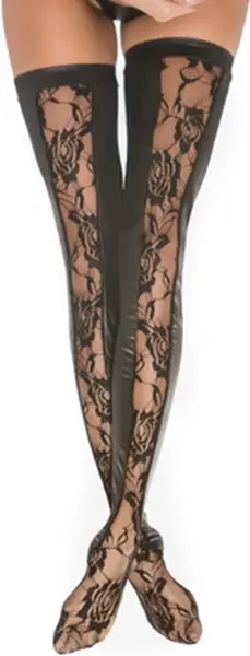 Leg Avenue Wet Look & Lace Thigh Highs Black One Size