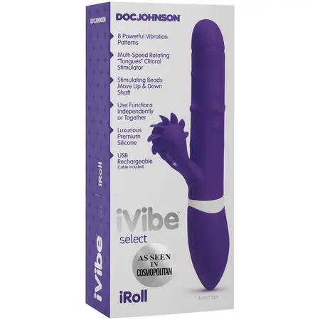 Doc Johnson iVibe Select iRoll Rabbit-Style Massager, Pink, USB Rechargeable