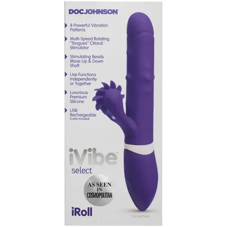 Doc Johnson iVibe Select iRoll Rabbit-Style Massager, Pink, USB Rechargeable