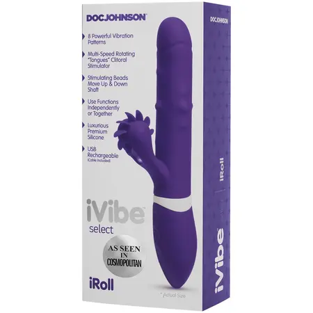 Doc Johnson iVibe Select iRoll Rabbit-Style Massager, Pink, USB Rechargeable