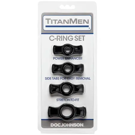 Doc Johnson TitanMen Tools Flexible Ring Set, 4 Sizes, Black/Blue/Clear