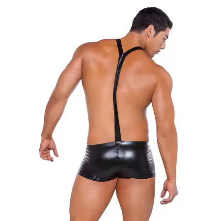 Rene Rofe Wetlook Suspender Shorts One Size - Glossy Finish, Adjustable Straps