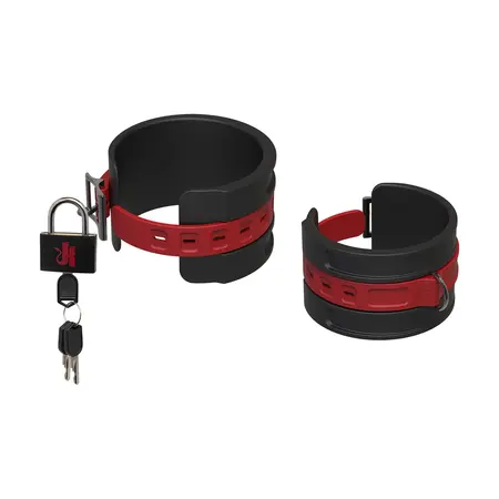 Doc Johnson Kink Red & Black Silicone Wrist Restraints with D-Rings