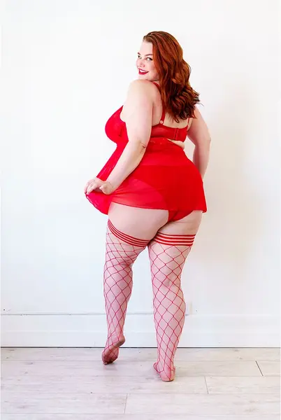 Kix'ies Claudia Thigh-High Stockings D Red Large Net Design
