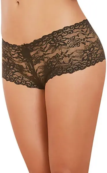 Dreamgirl Open Crotch Boyshorts S Black - Stretch Mesh Lingerie