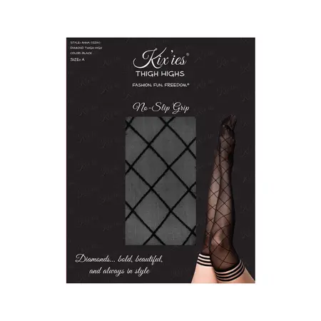 Kix'ies Anna Thigh-High Stockings B Size Black Diamond Pattern