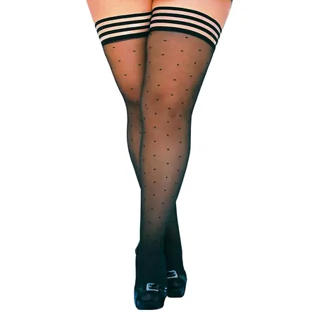 Kix'ies Ally Thigh-Highs C Black - Retro Polka Dot Stay-Up Stockings