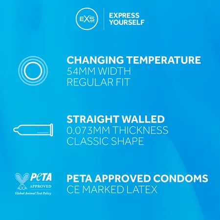 EXS Warming 12-Pack Natural Latex Comfort-Fit Condoms 54mm