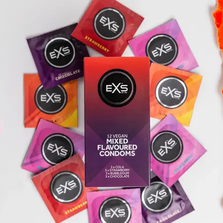 EXS Mešoviti Aromatizovani Kondomi 12 Komada - Jagoda, Čokolada, Kola, Žvakaća Guma
