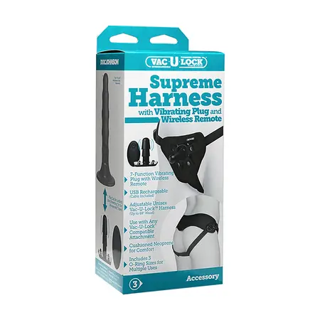 Doc Johnson Supreme Harness Set with Vibrating Plug & Remote, 2-Piece Kit