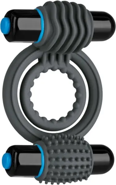 Doc Johnson Double Vibrating Silicone Ring Black - Dual Motor System