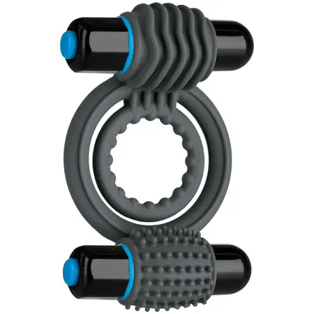 Doc Johnson Double Vibrating Silicone Ring Black - Dual Motor System