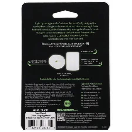 Doc Johnson Glow Helping Head Sleeve Frost/Green Glow Silicone Mini