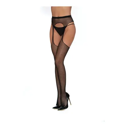 Dreamgirl Fishnet Suspender Pantyhose One Size Black - Elegant Mesh Design