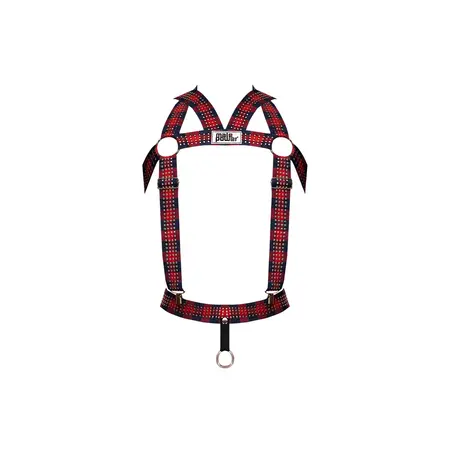 Male Power Elastic Harness Red - Adjustable Straps & Metal Studs, One Size