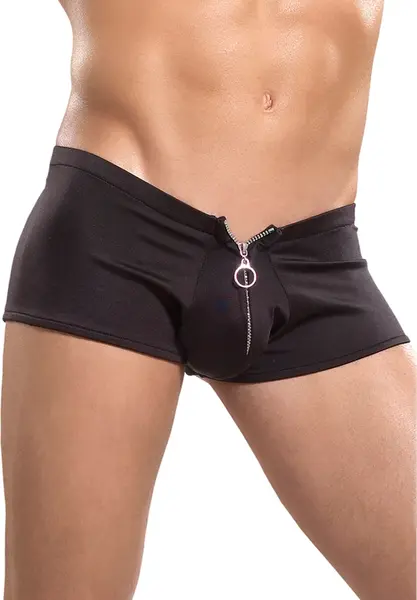 Male Power Stretch Mini Shorts with Front Zipper L/XL Black