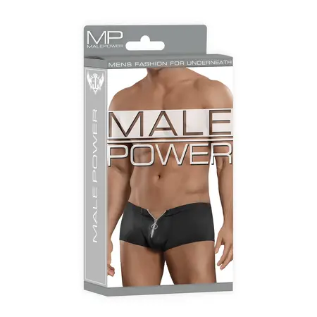 Male Power Stretch Mini Shorts with Front Zipper L/XL Black