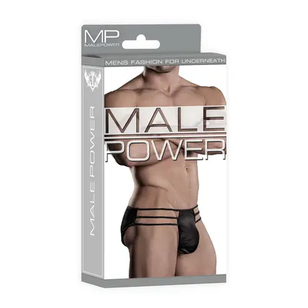Male Power Cage Brief L/XL Black - Elastic Support Underwear