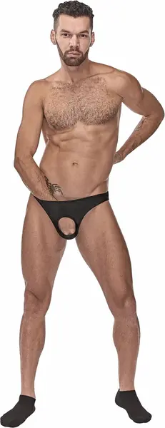 Male Power Nylon Spandex Pouchless Brief Black One Size Modern Fit