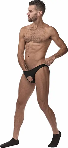 Male Power Nylon Spandex Pouchless Brief Black One Size Modern Fit