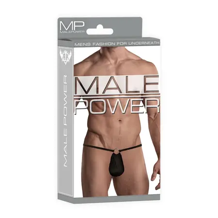 Male Power Nylon Spandex G-String Black with Front O-Ring, One Size