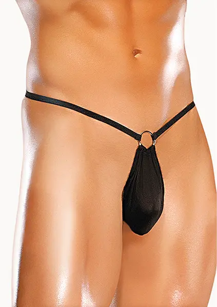 Male Power Nylon Spandex G-String Black with Front O-Ring, One Size