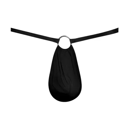 Male Power Nylon Spandex G-String Black with Front O-Ring, One Size