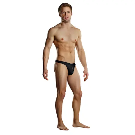 Male Power Nylon Spandex Zipper Thong S/M Black Comfort Fit Pouch