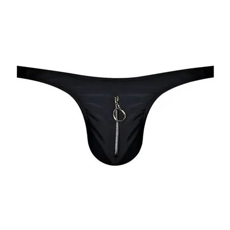Male Power Nylon Spandex Zipper Thong S/M Black Comfort Fit Pouch