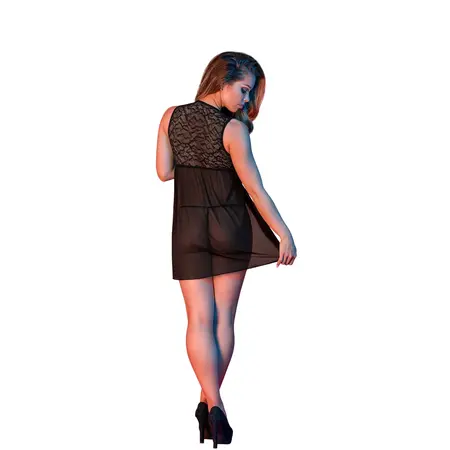 Magic Silk Exposed Babydoll L/XL Crni - Čipka i Mreža Otvorena Leđa Set