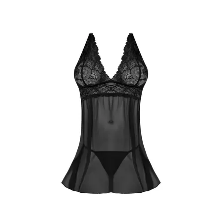 Magic Silk Exposed Babydoll Set L/XL Black - Adjustable Open Back Design