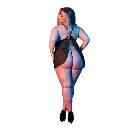 Magic Silk Exposed Babydoll Set 2X Crni sa Podesivim V-Leđima