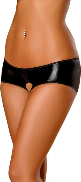 Magic Silk Liquid Onyx Split Back Short S/M Black Wet-Look Finish