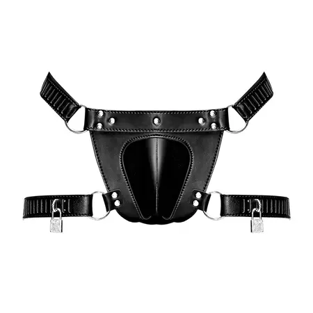 Male Power Scorpio Podesivi Tange od Imitacije Kože sa Lock Sistemom Crni OS