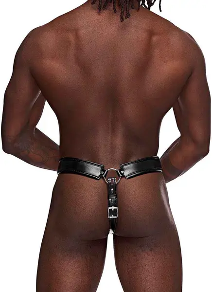 Male Power Taurus Imitation Leather Cage Thong Black One Size