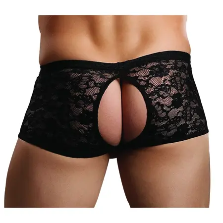 Male Power Stretch Lace Short S/M Crni - Otvoreni Stil Lingerie Briefs