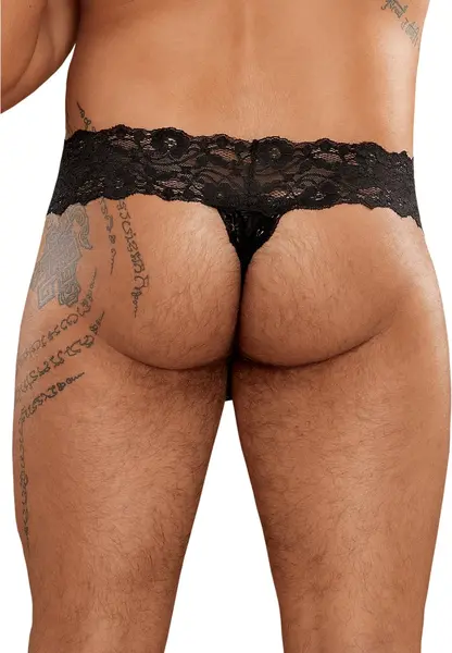 Male Power Scandal-Lace Micro Thong L/XL Crna - Mrežasti i Čipkasti Pojas