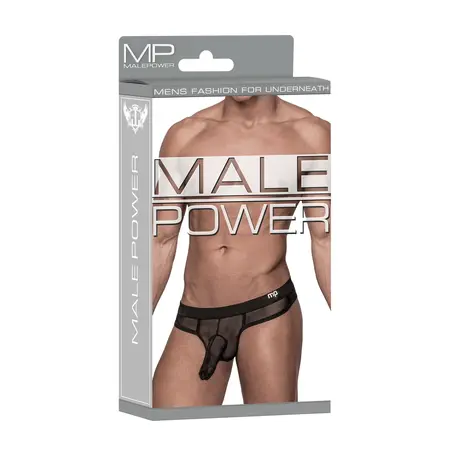 Male Power Hose Thong L/XL Black - Low Rise Waistband Design