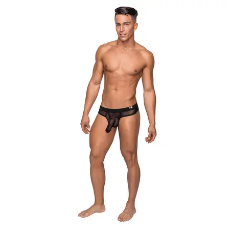 Male Power Hose Thong L/XL Black - Low Rise Waistband Design