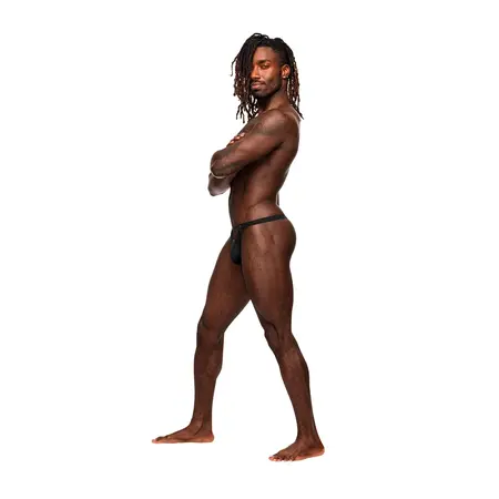 Male Power Micro V Thong L/XL Black - Modern Cut-Out Waistband Design