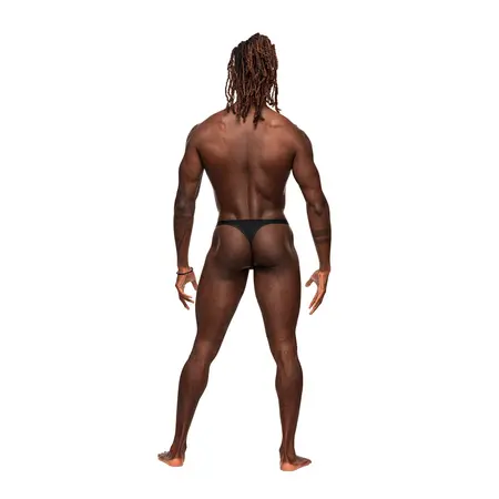 Male Power Micro V Thong L/XL Black - Modern Cut-Out Waistband Design